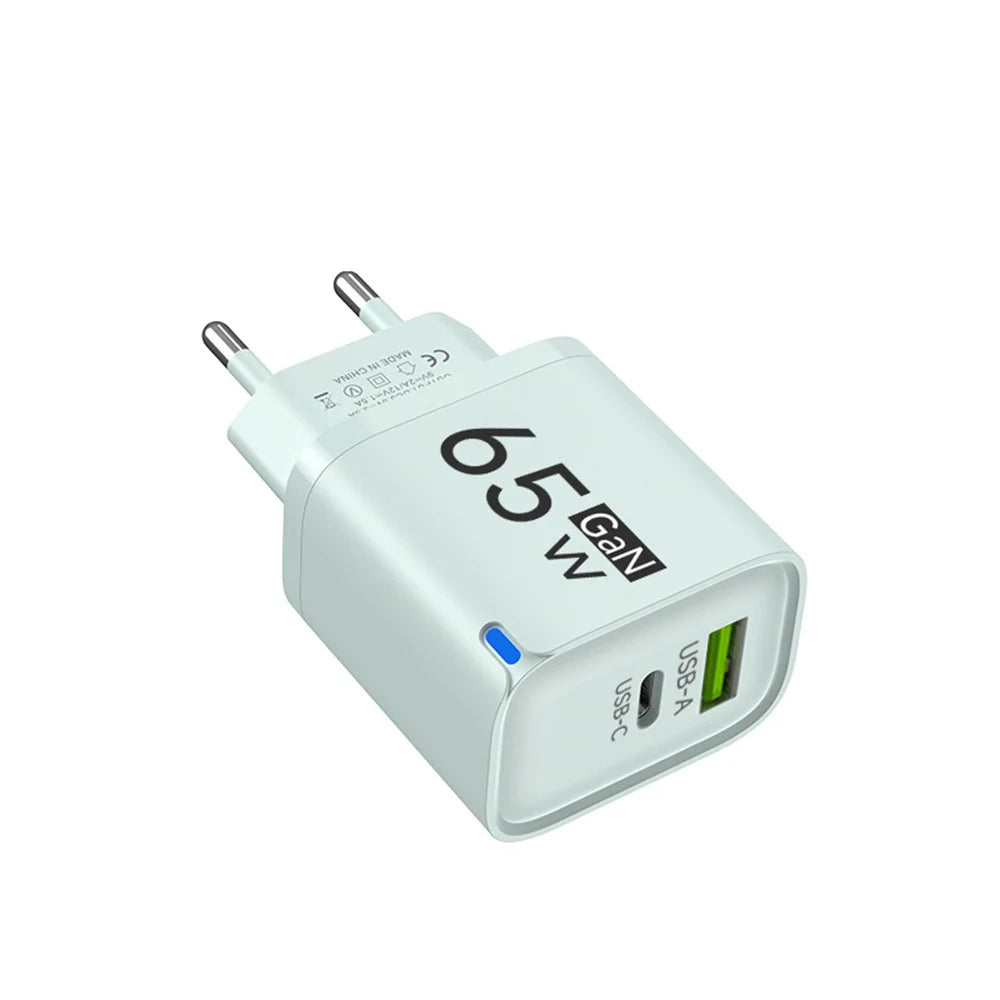 65W GaN Type C USB Fast Charge Chargers Dual Ports Cellphone Power Adapter For Samsung Huawei Xiaomi iPhone USB C Wall Charger