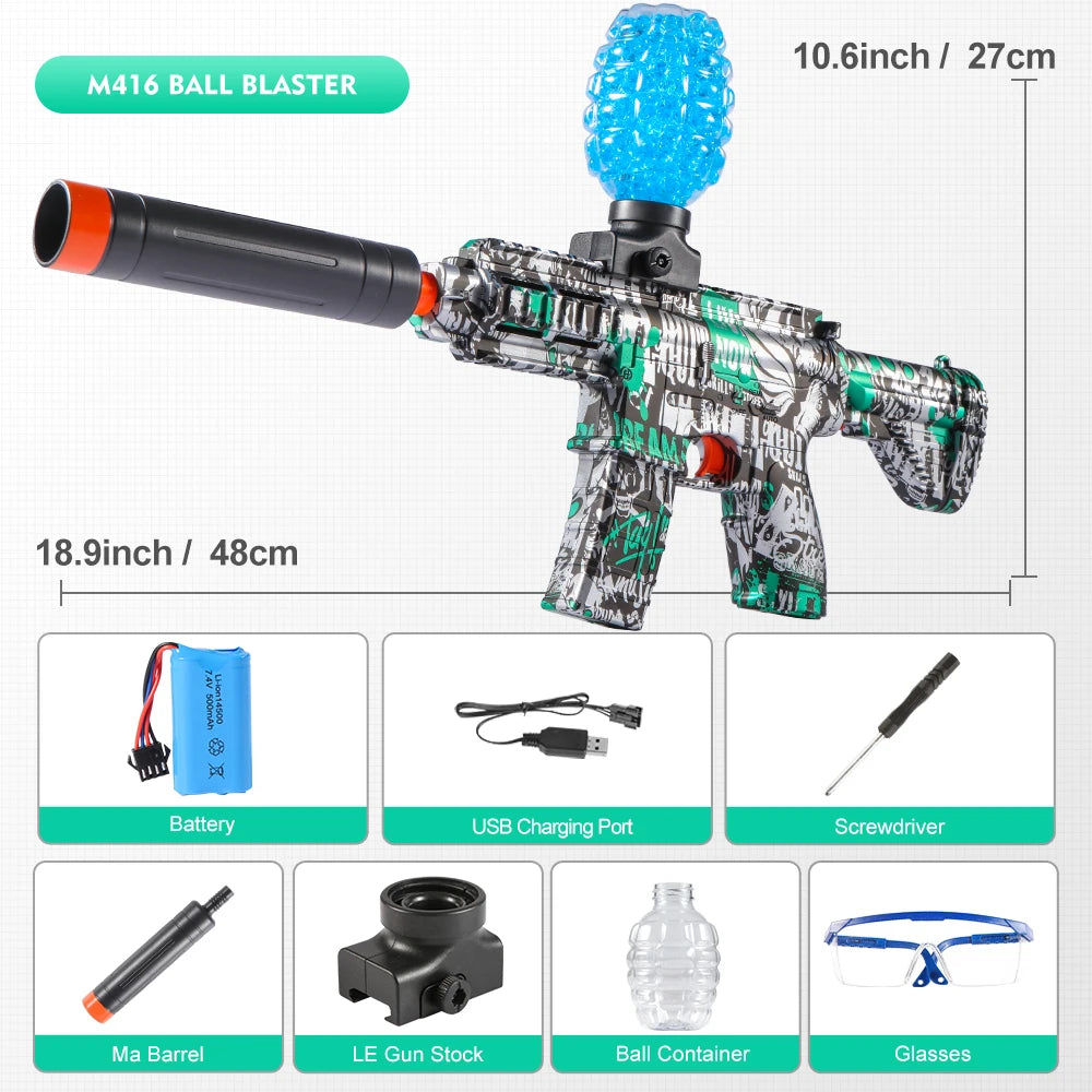 M416 Electric Ball Blaster Toy Gun - High-Speed, Metallic Finish, Rechargeable - Outdoor Game Party Gift(Bullets Excluded)