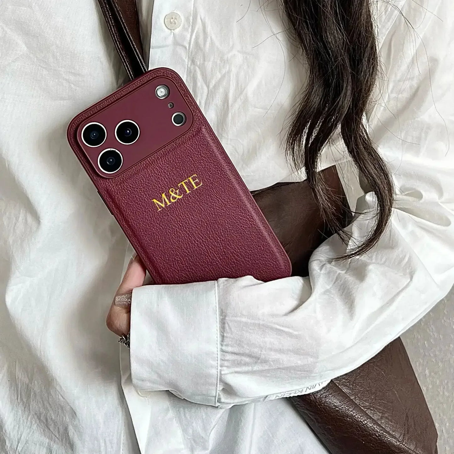 Personalized Luxury Customized Name 3D DIY Hot Engrave Faux Leather Phone Case For iPhone 17 16 15 14 13 Pro Max Plus Air