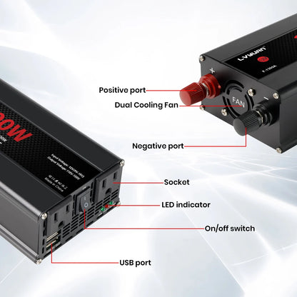 2600W 2000W 1500W LVYUAN Power Inverter 12V 110V 60Hz Car Inverter Dual US Sockets&USB Output Camping/Traval/RV Power Supply