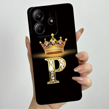 Case For Xiaomi Redmi Note 14 5G Phone Cover Note14 Global Funda Luxury Crown Letters Soft Silicone Back Cover For Redmi Note 14
