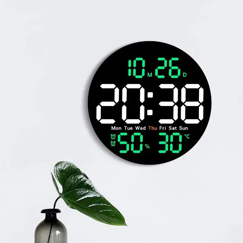 10 Inch Remote Control Digital Wall Clock Temperature Humidity Date Week Timing Countdown 2 Alarm Auto Dimmer LED Alarm Clock - Urbizia