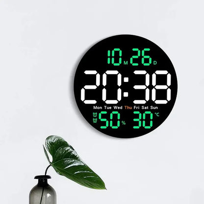 10 Inch Remote Control Digital Wall Clock Temperature Humidity Date Week Timing Countdown 2 Alarm Auto Dimmer LED Alarm Clock - Urbizia