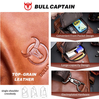 Bullcaptain Men's Usb Chest Bag 100% Genuine Leather Crossbody Shoulder Bags Multifunction Travel Outdoor Messenger Pack Fashion