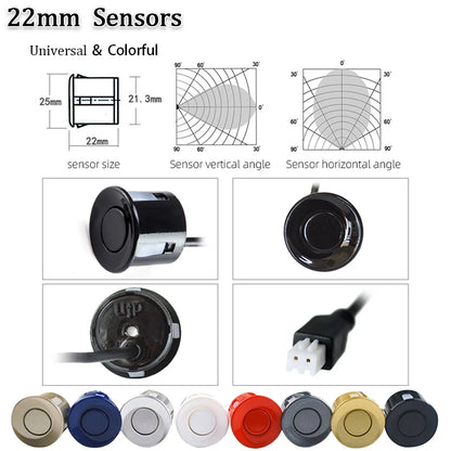 Hippcron Car LED Parking Sensor Kit 4 Sensors 22mm Reverse Radar Sound Alert Indicator System 8 Colors