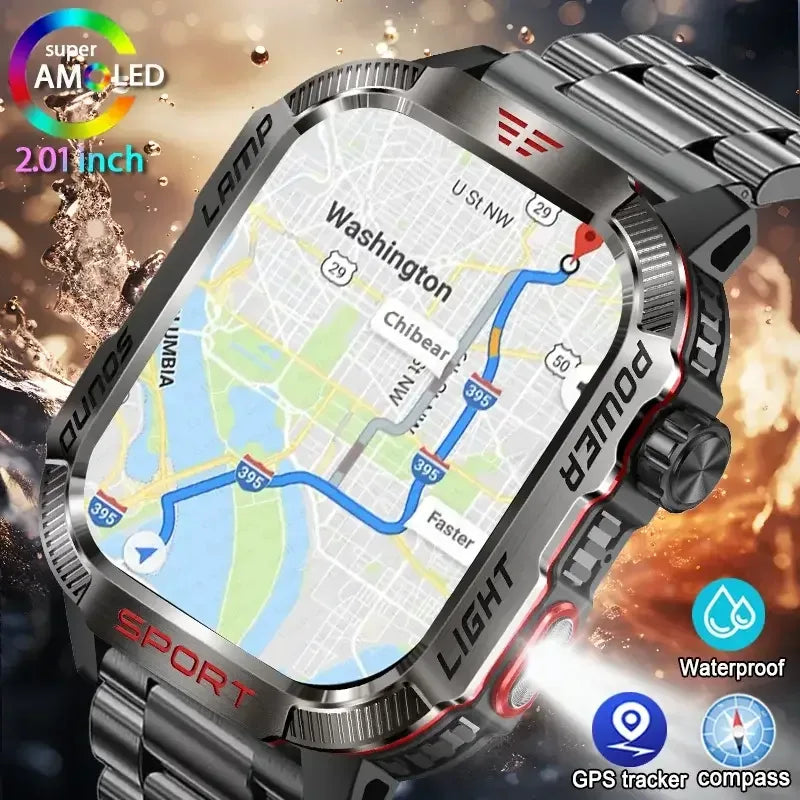 New Military GPS Smart Watch Men Flashlight Compass Waterproof 600mAh Battery Outdoor Sport Tracker Bluetooth Call Smartwatch - Urbizia