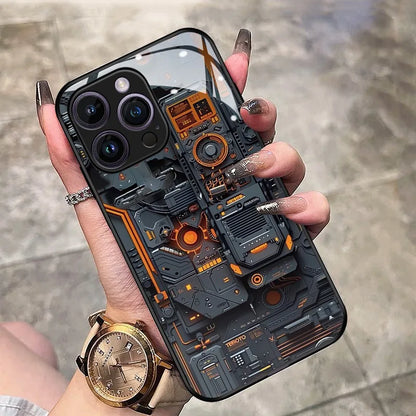 Creative Circuit Board Pattern Glass Material Phone Case For iPhone 17 16 15 14 Pro Max 13 12 11 16E 17Air 7 Plus XR XS X Cover
