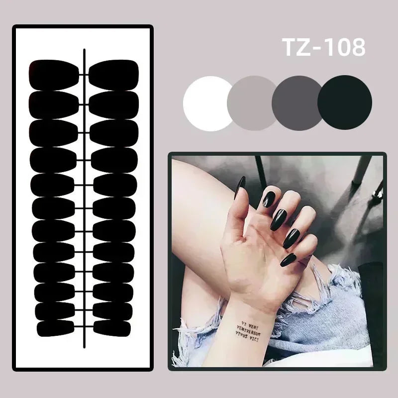 24Pcs Black Y2K Fake Nails with Diamond – Long Almond Butterfly Design Halloween Press-on Nails