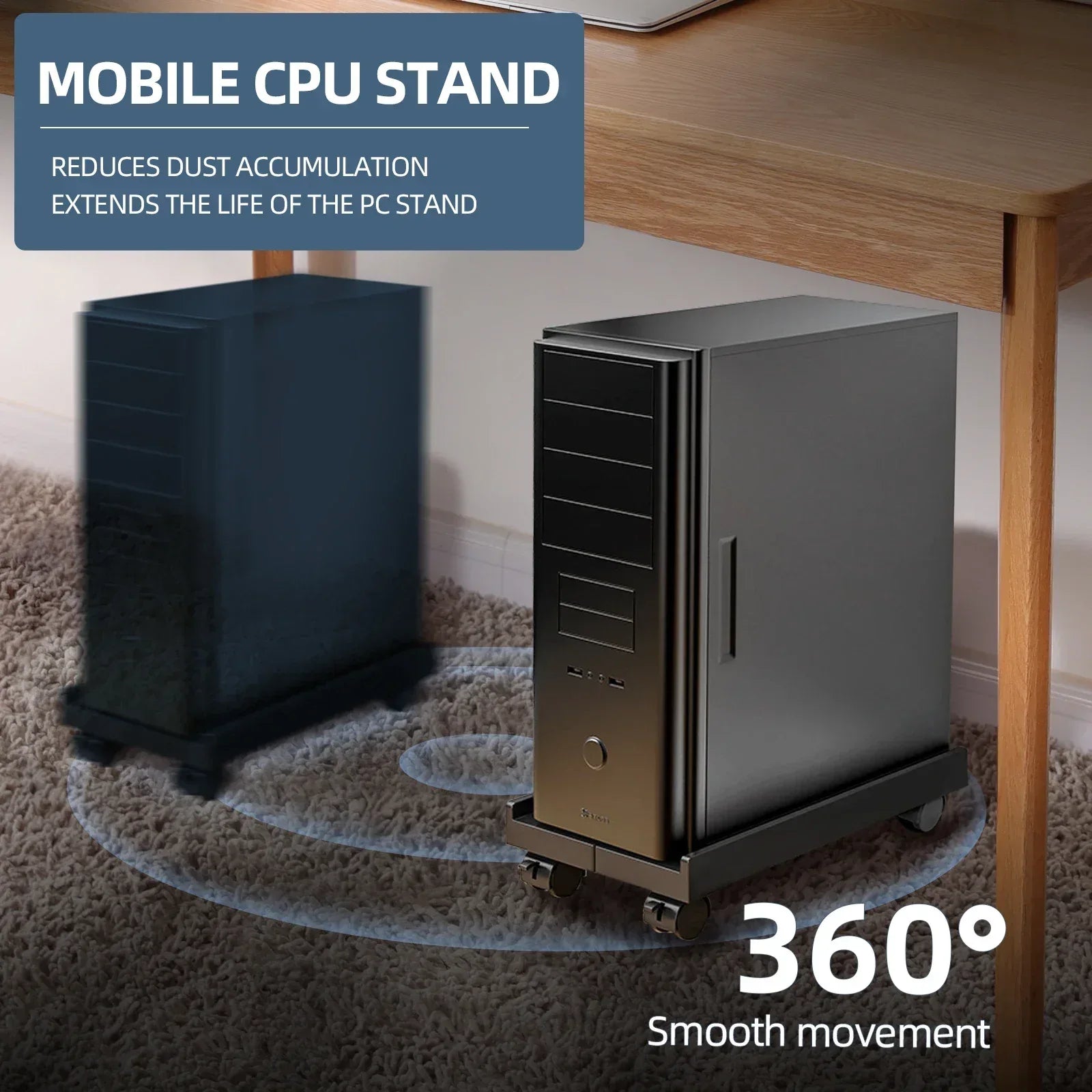 Adjustable Mobile PC Tower Stand with Wheels under Desk CPU Holder Adjustable Stable Mobile Computer Host Stand for Home Office - Urbizia