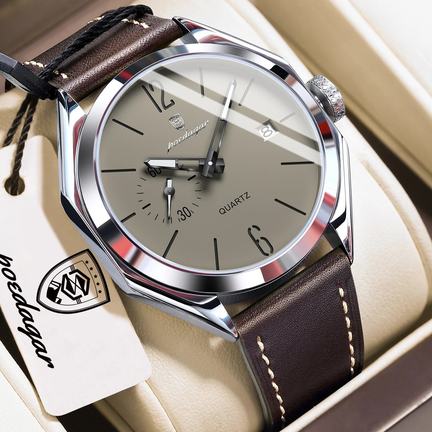 POEDAGAR Original Fashion Male Wristwatch Leather Quartz Business Men Watch Waterproof Luminous Date Elegant Men's Watches Reloj