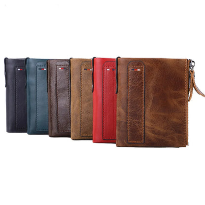Men Wallets 100% Real Genuine Original Cowskin Leather Short Card Holder Leather Men Purse High Quality Luxury Brand Male Wallet