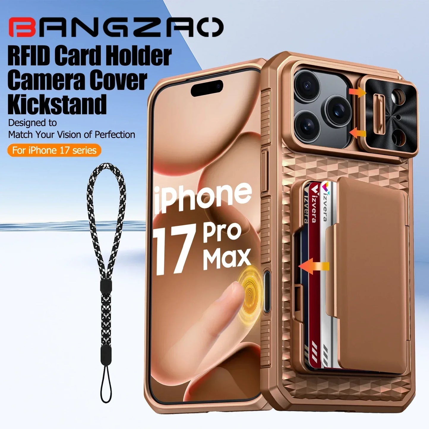 （Defective products, can be reordered）With Card Holder Sliding Camera Cover For 17 Pro Max Phone Case,PC+TPU Wallet Case