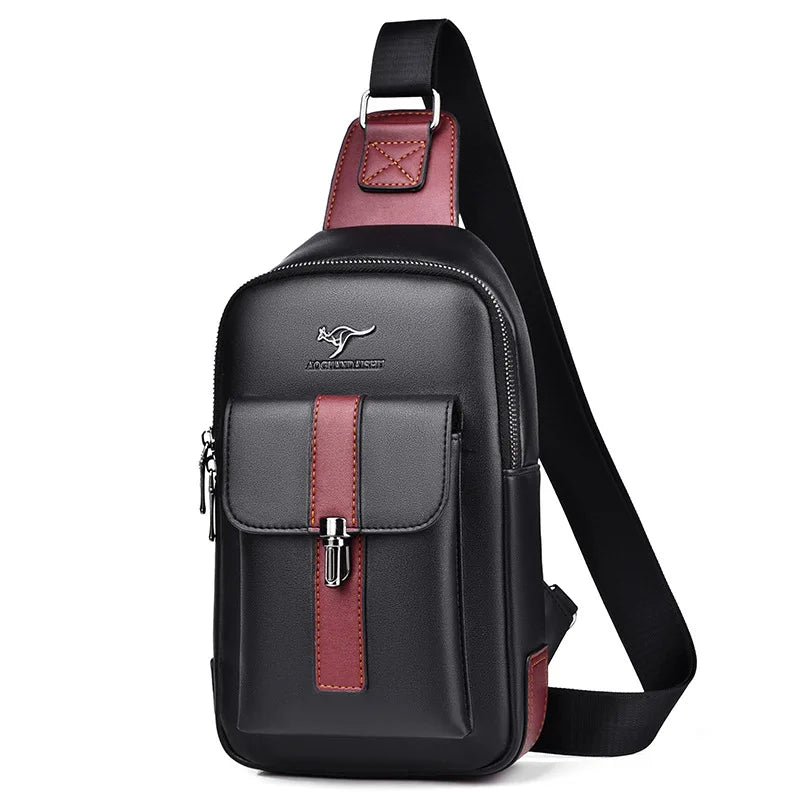 Brand Men's Leather Chest Bag Shoulder Bag Multi-function Cross Body Waterproof Travel Messenger Pack Handbag For Male Female