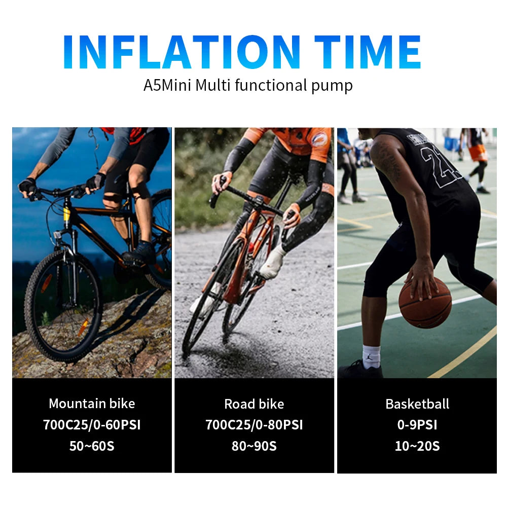 BSCOBBER 4in1 Electric Portable Tyre Tire Inflator Cycling Tool Bicycle Air Injection Bike Pumps Accessories 100PSI With Display