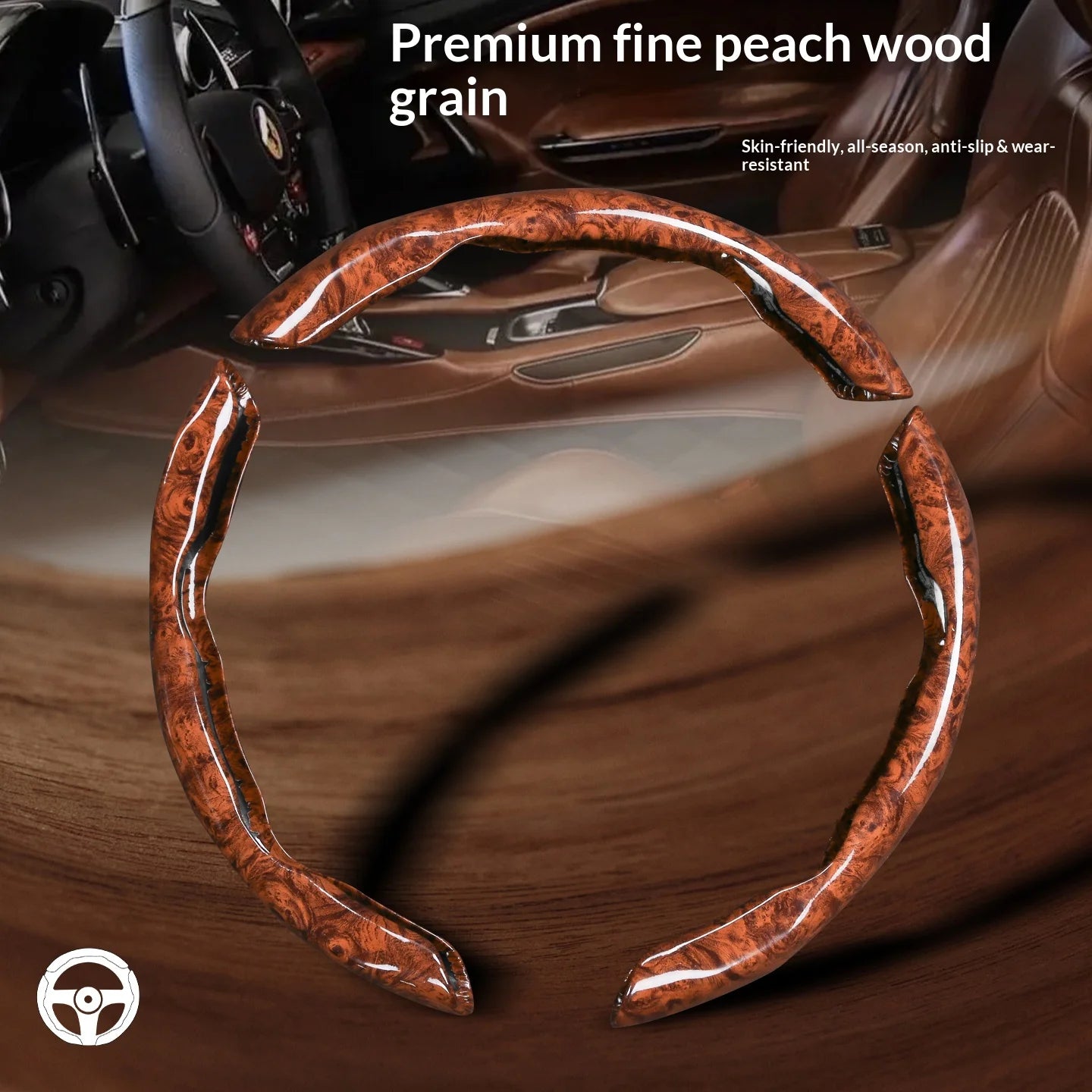 2pcs/3pcs Segmented Peach Wood Texture Universal Steering Wheel Cover Car Interior Accessories Practical Driving Tools Simple