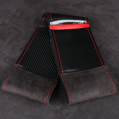 Dual-Tone Glossy Carbon Suede Car Steering Wheel Cover Non-Slip Universal Fit Soft Comfort for Round/D-Type Automotive Wheels