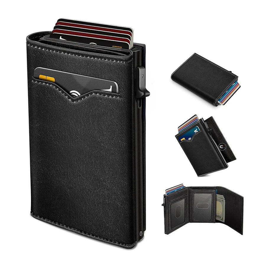Pop Up Wallet For Men, RFID Blocking Credit Card Holder With Clear ID Window Cash Pocket Slim Business Purse Gift