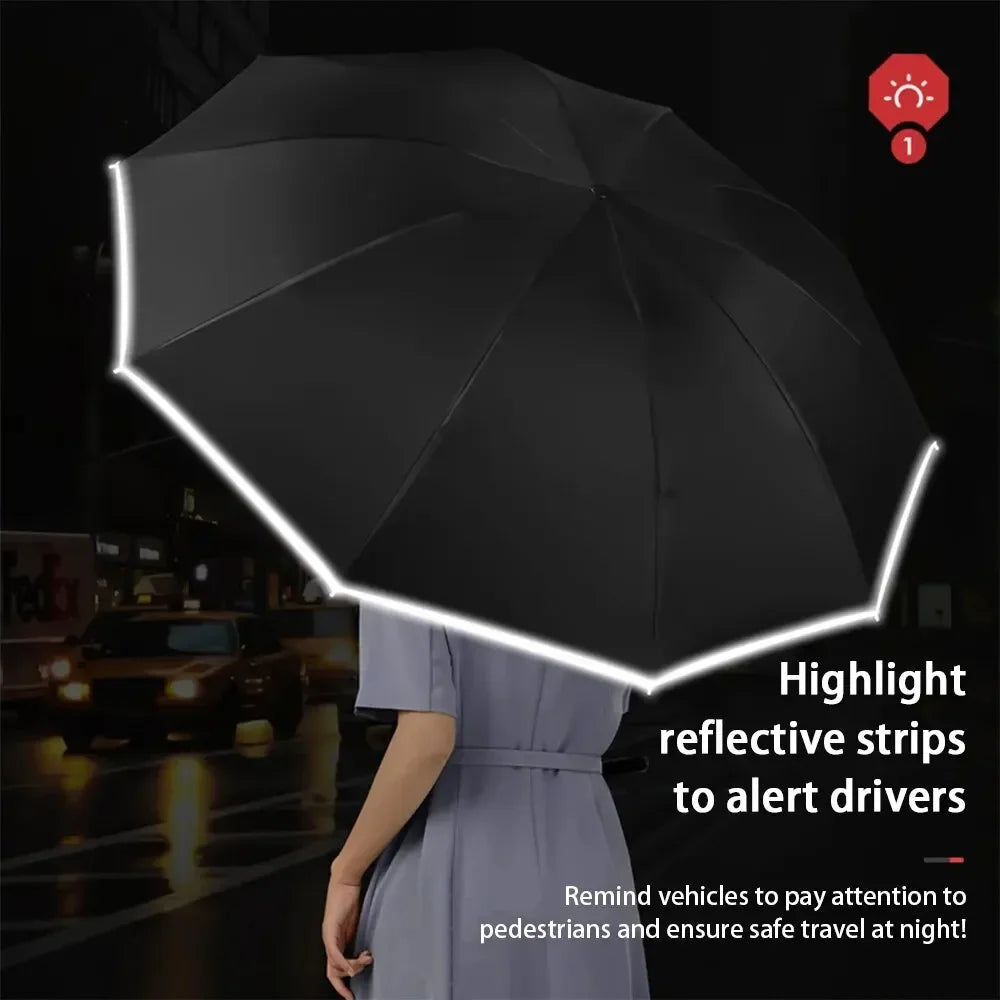 Fully Automatic Umbrella Reverse Folding Umbrella with Windproof Reflective Stripe UV Umbrellas For Men Women Sunshade new