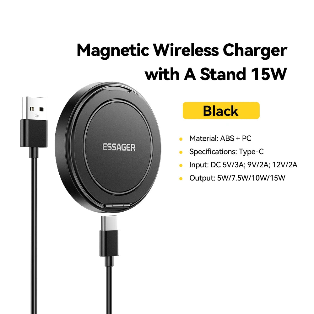 15W Magnetic Wireless Charger with Stand for iPhone & AirPods