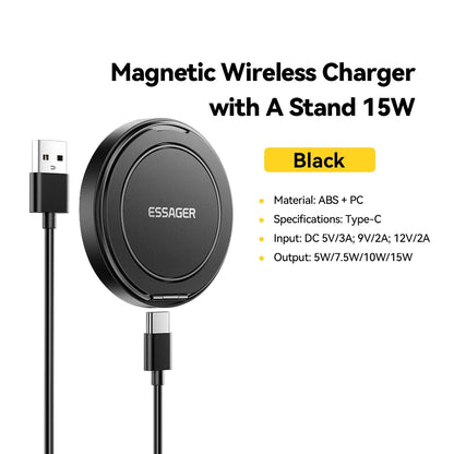 15W Magnetic Wireless Charger with Stand for iPhone & AirPods