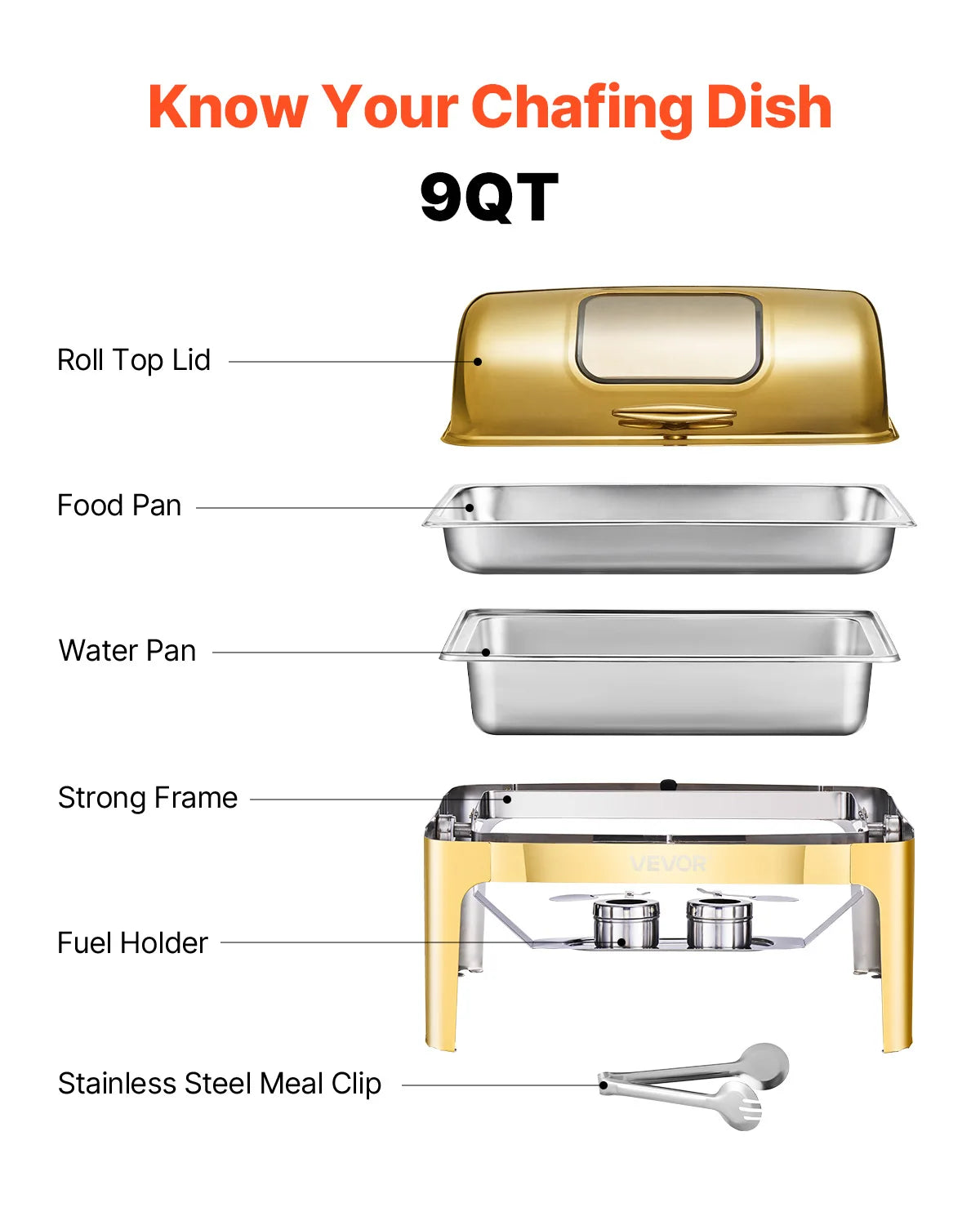 SucceBuy 9Qt Roll Top Chafing Dish Buffet Stainless Steel Chafer with Full Size Pan Visible Lid Rectangle Catering Warmer Server