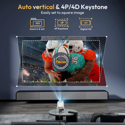 XGODY Gimbal 3 Pro Mini Smart Projector, 300 ANSI, Native 720P, Android 11, WiFi 6 & BT 5.4, Auto Keystone Correction, Wireless Screen Mirroring, 20-120 Inch HD Home Theater Projector for Bedroom Movies Gaming, Support HDMI U