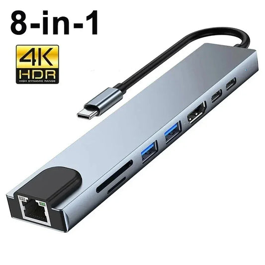 8-in-1 USB-C Hub 4K HDMI Docking Station with RJ45 & Card Reader