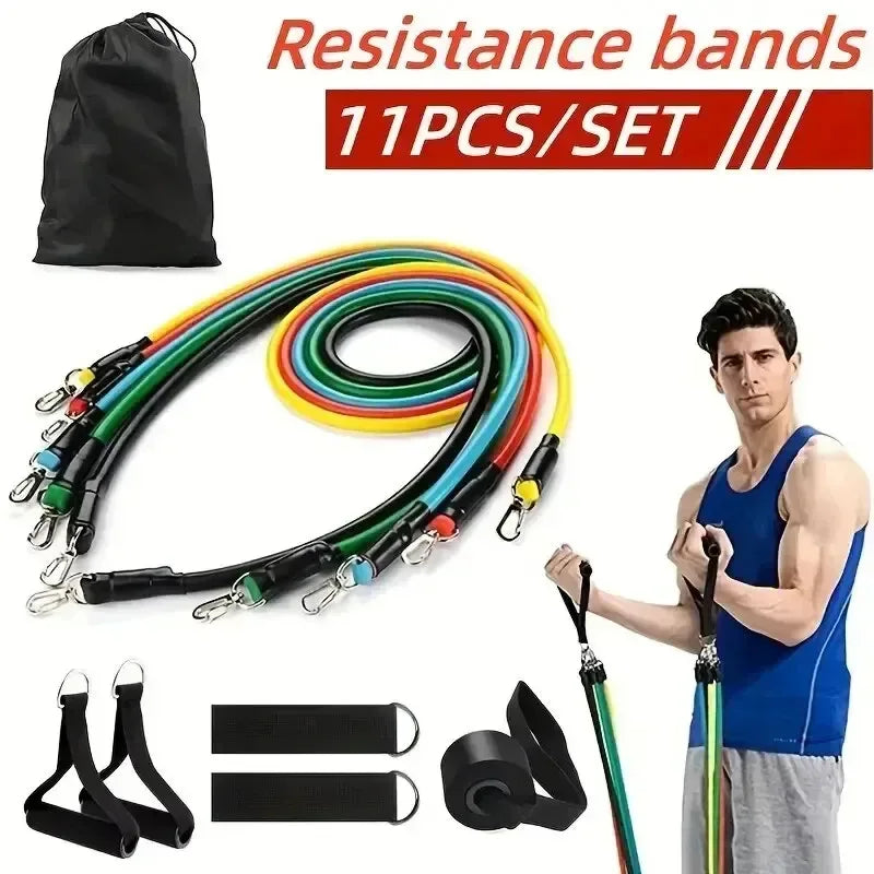 11pcs TPE Resistance Band Set Fitness Band Pull Rope Elastic Training Band With Door Anchor Handles Carry Bag Legs Ankle Straps - Urbizia