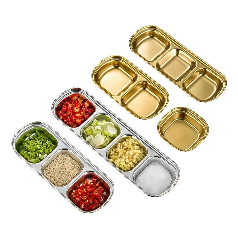 Outdoor Camping Stainless Steel Sauce Plate, Divided Sauce Dip Bowl,1/2/3 Ketchup Sauce Bowl, Picnic Barbecue Sauce Tray
