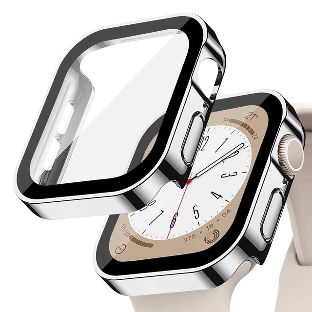 Glass+Case for Apple Watch 42 46mm 45mm 41 49 44mm 40 Mm Straight Edge Screen Protector Cover Case iWatch SE 6 7 8 9 10 11 Ultra
