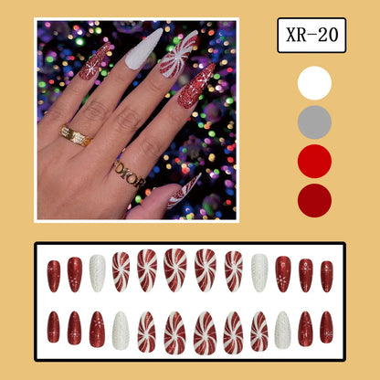 24Pcs Halloween Spider Fake Nails – Printed French Coffin Ballet Press-on Nails