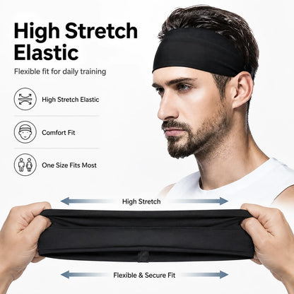 Sports Headband for Men Women Sweat Wicking Stretch Non Slip Hair Band Running Yoga Cycling Basketball Fitness Workouts 5 Colors