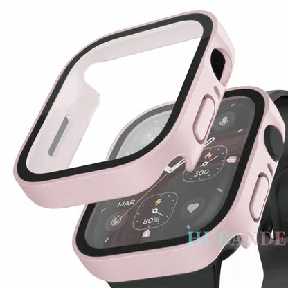Glass+Case for Apple Watch 42 46mm 45mm 41 49 44mm 40 Mm Straight Edge Screen Protector Cover Case iWatch SE 6 7 8 9 10 11 Ultra