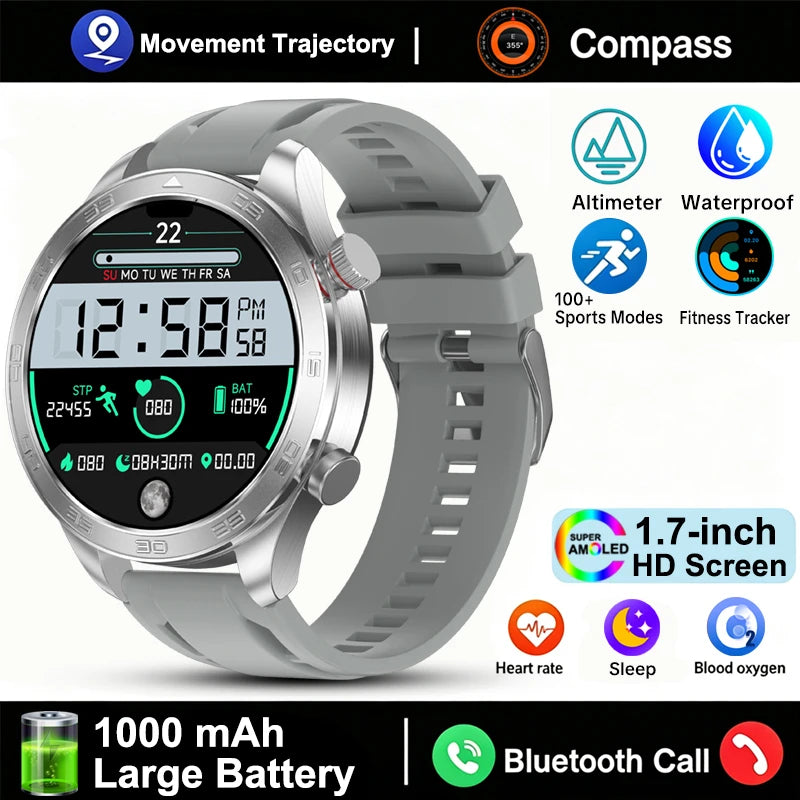 New GPS Track Smart Watch Men AMOLED Screen Outdoor Sports Fitness Heart Rate Compass IP68 Waterproof Bluetooth Call Smart Watch