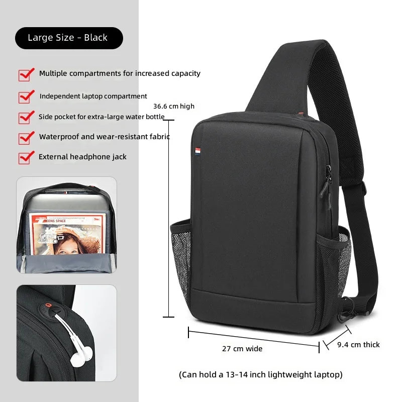 Large Capacity iPad Bag for Men with Crossbody Strap Outdoor Sports Headphone Hole Shoulder Tablet Storage Bag Waterproof