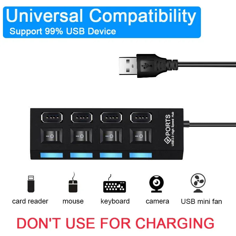 USB 2.0 4/7 Port Multi USB Hub Splitter with Switch