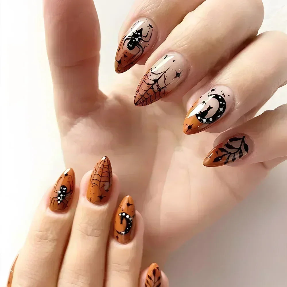 24Pcs Halloween False Nails – Almond Head Clown Design French Full Cover Press-on Nails