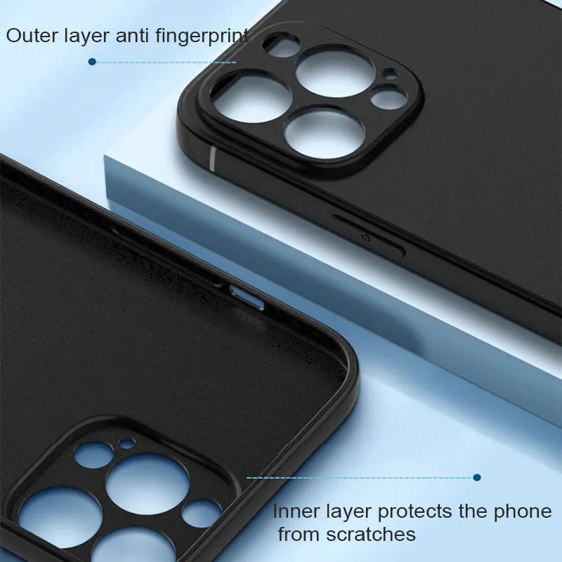 Luxury Black Matte Phone Case For iPhone 17 16 15 14 11 12 13 Pro Max 17 Air 15 Plus 13 Mini 16E Silicone Soft Back Cover Case