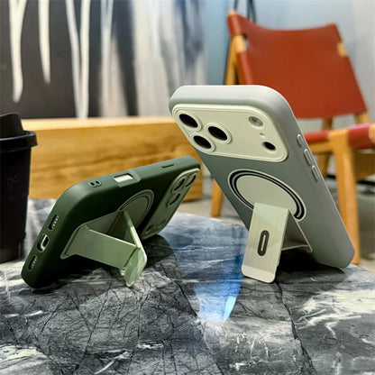 Luxury Fold Stand Holder Magnetic For Magsafe Matte Case For iPhone 17 16 15 14 13 12 11 18 Pro Max Plus Big Window Bumper Cover