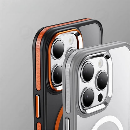 Luxury Anti-Slip Translucent Shockproof Armor Case For iPhone 15 16 17 18 Pro Max For Magsafe Magnetic Wireless Charge Cover