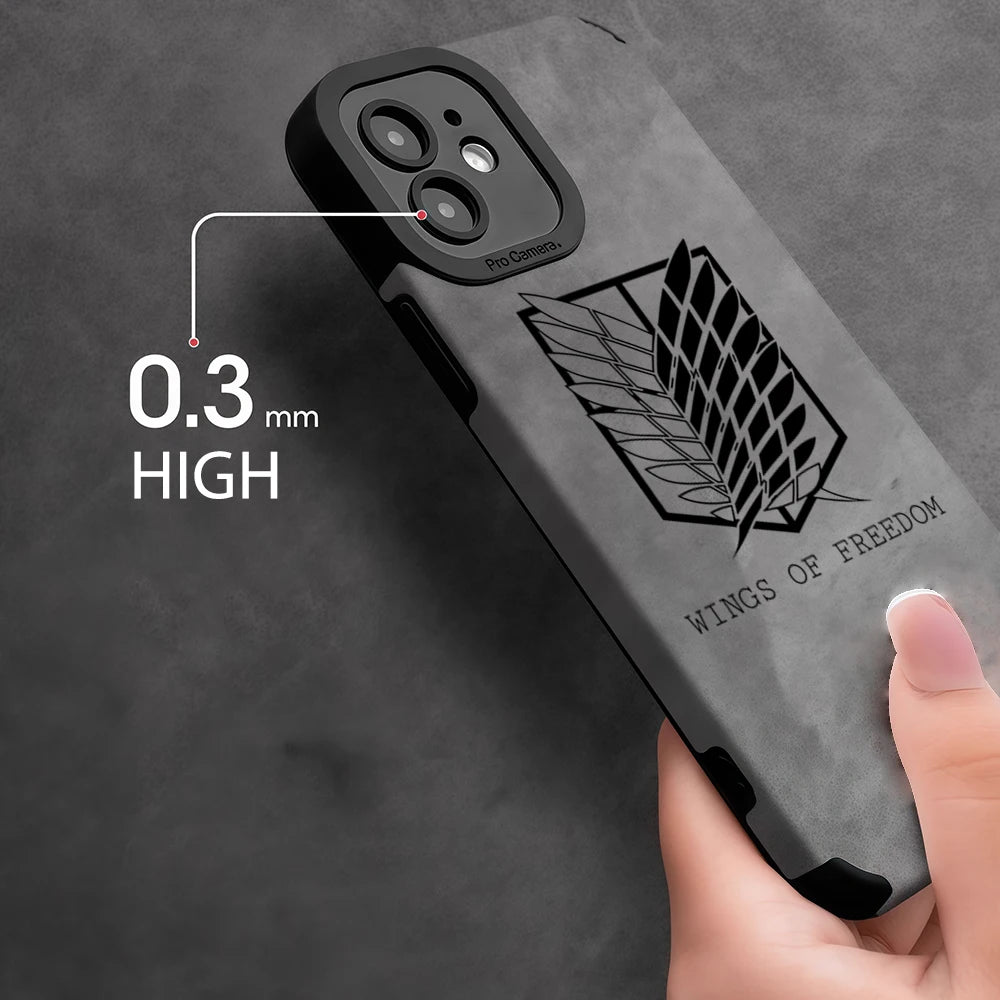 Luxury Leather Lambskin Shockproof Phone Case for IPhone 17 16 Pro Max Air 15 14 13 Max Attack on Titan