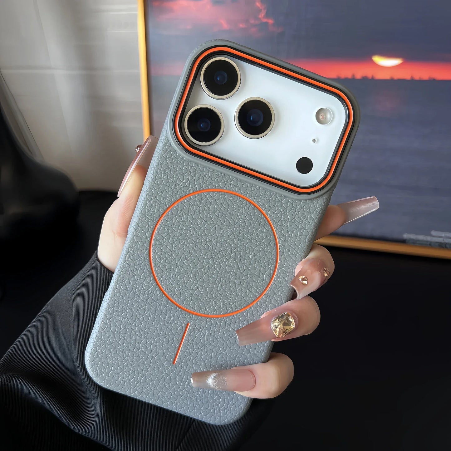 Litchi Pattern For Magsafe Leather Texture Phone Case For iPhone 17 16 15 14 13 12 11 Pro Max Air Plus Magnetic Shockproof Cover
