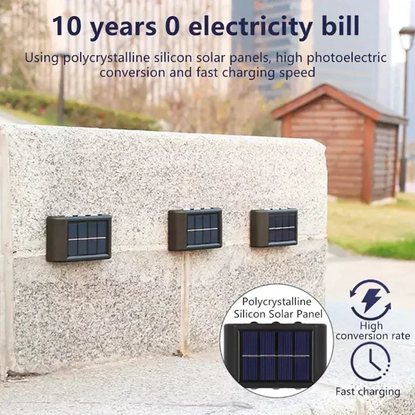 Solar Wall Lamp Outdoor Warm Light Waterproof Up And Down Luminous Lighting Balcony Yard Garden Decoration Lights Exterior Wall - Urbizia