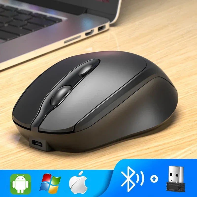 Portable Wireless Bluetooth Mouse Compact Ergonomic 2.4G USB Noiseless 1600DPI 500mAh Rechargeable for PC Tablet Laptop MacBook