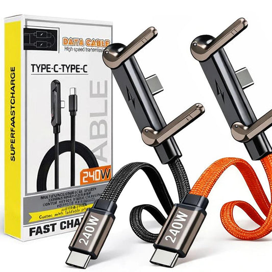 240W Quick Charging Type-C Elbow Cables with Invisible Phone Kickstand Nylon Braided USB C To C Cord for IPhone Samsung Xiaomi