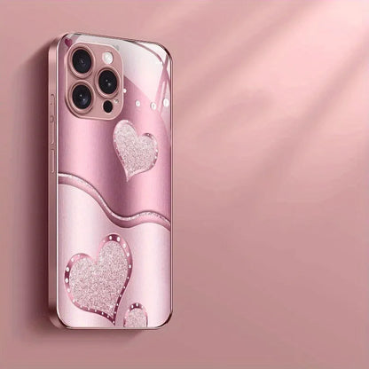 Cute Love Heart Pattern Phone Case For Samsung S25 S24 S23 S22 S21 S20 Note20 Edge Plus Ultra 4G 5G Luxury Tempered Glass Cover