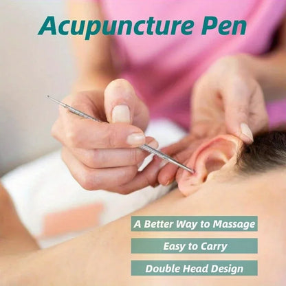 "3PC Acupuncture Set - Double Head Face Massage Tool, Steel Acupressure Pen, Ear & Body Acupoint Probe for Muscle Relie