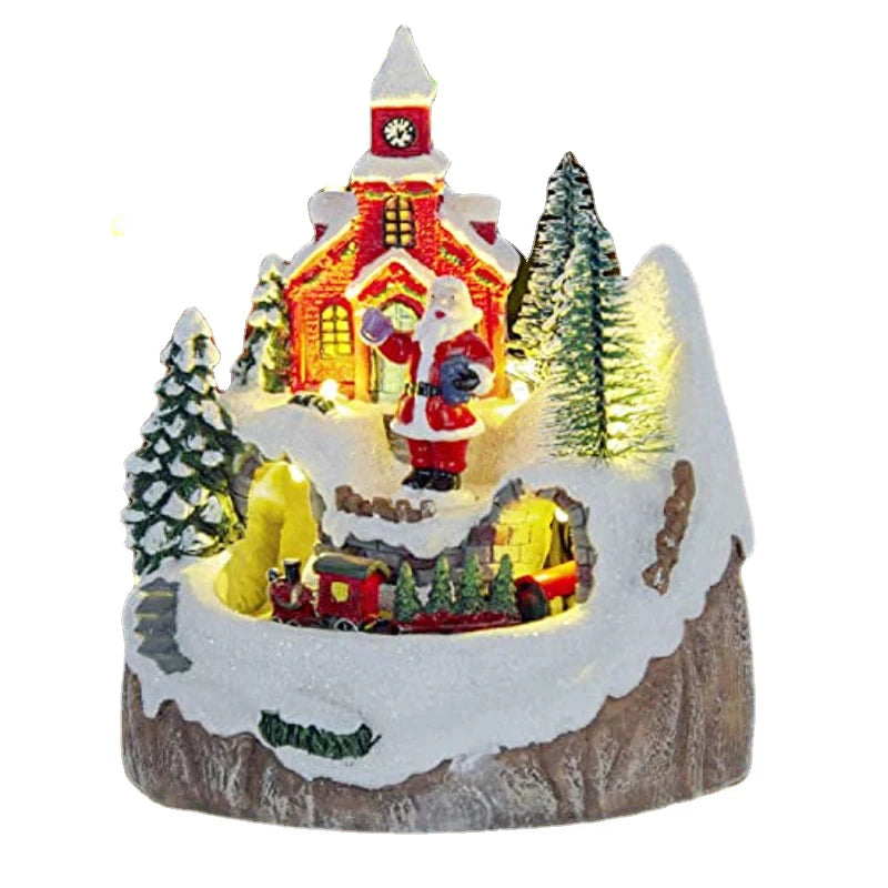 Christmas Village Decoration with Moving Train & Santa Claus – LED Light-Up Musical Holiday Display