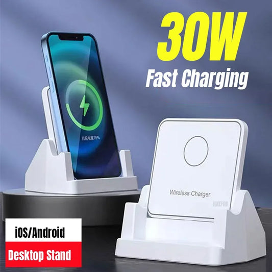 30W Wireless Charger Removable Desktop Vertical Holder Stand For iPhone 16 15 14 13 12 Samsung S25 Xiaomi 15 Quick Charging Dock - Urbizia