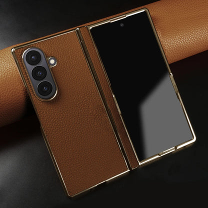 Lychee Genuine Leather Case For Samsung Galaxy Z Fold 7 6 5 4 3 phone Cover Fold7 Fold5 Fold6 fold4 fold3 Cases Funda Para Coque